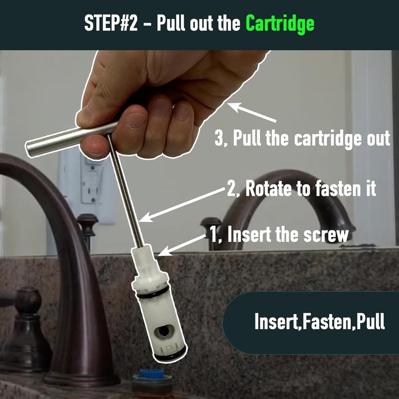 Welvzen Upgraded Retainer Removal Tool & Screw Set for 1224 Cartridge with Handle, Easy to Push & Pull Rebuild Puller Kit for 1224 Retainer Faucet Replacement Repair Parts - Image 3